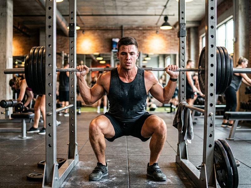 Ein Sportler steht vor zwei Kettlebells und symbolisiert Fitness-Mythen