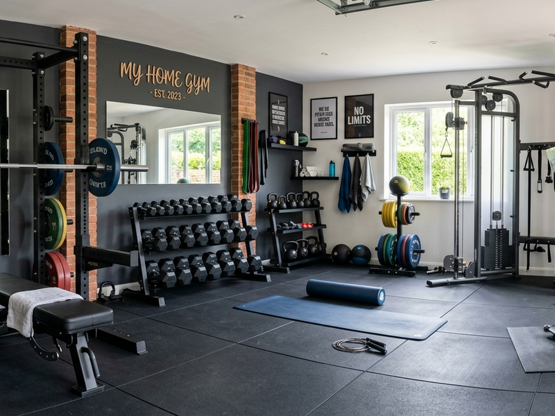 Ein Home Gym einrichten mit verschiedenen Geräten und Gewichten