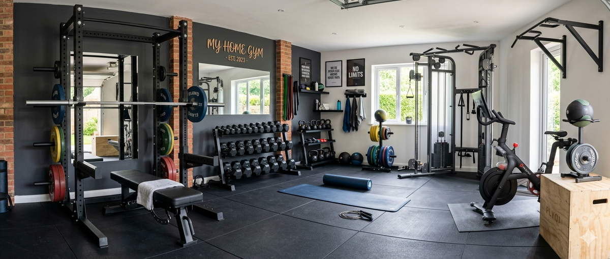 Ein Home Gym einrichten mit verschiedenen Geräten und Gewichten